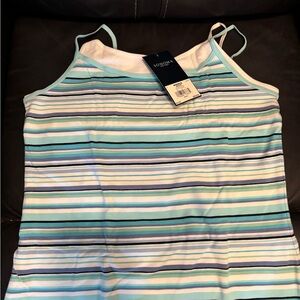 NWT Sonoma Aqua and Navy Striped Camisole/Tank with Built in Bra. Size Medium